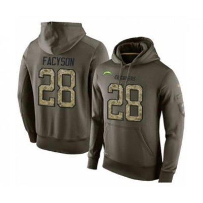 Football Los Angeles Chargers 28 Brandon Facyson Green Salute To Service Mens Pullover Hoodie