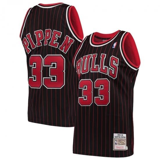 Men Mitchell & Ness Scottie Pippen Black Chicago Bulls Strips Jersey