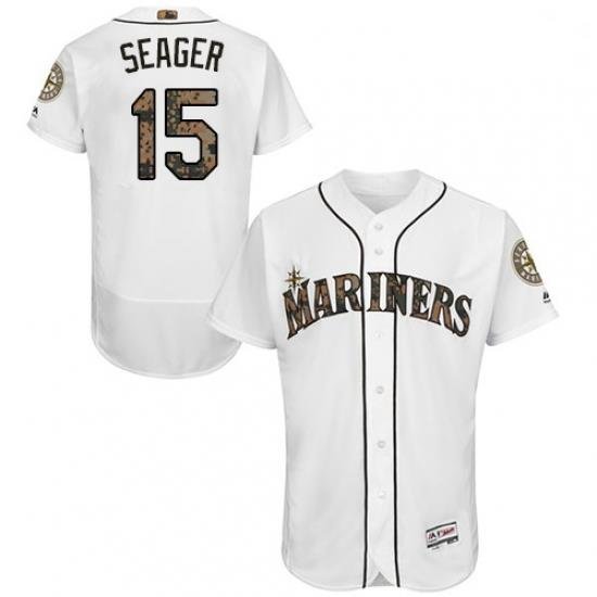 Mens Majestic Seattle Mariners 15 Kyle Seager Authentic White 2016 Memorial Day Fashion Flex Base MLB Jersey