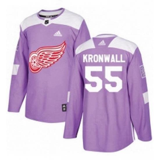 Mens Adidas Detroit Red Wings 55 Niklas Kronwall Authentic Purple Fights Cancer Practice NHL Jersey