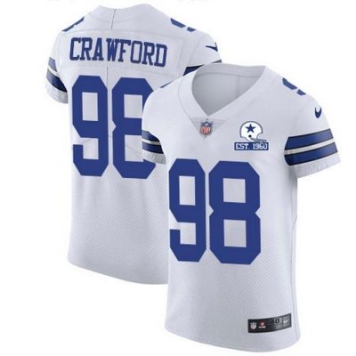 Nike Cowboys 98 Tyrone Crawford White Men Stitched With Established In 1960 Patch NFL New Elite Jersey