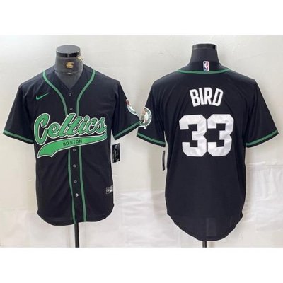 Men Boston Celtics 33 Larry Bird Black With Patch Stitched Baseball Jersey