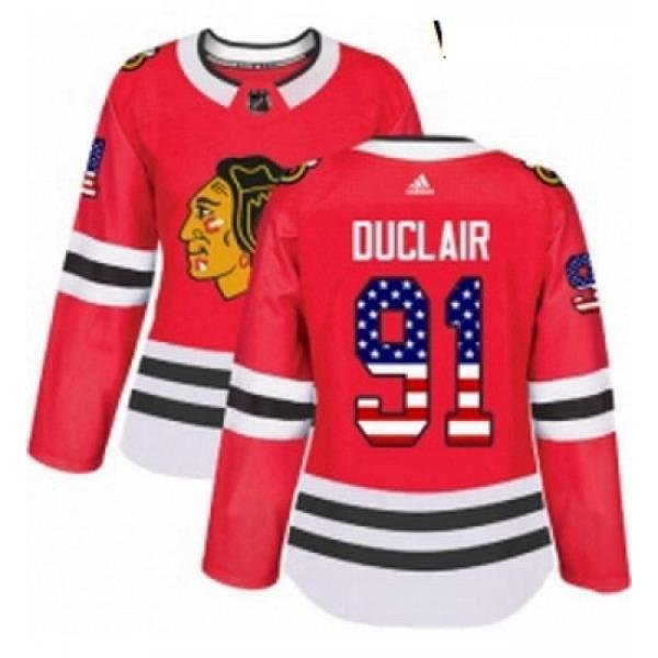 Womens Adidas Chicago Blackhawks 91 Anthony Duclair Authentic Red USA Flag Fashion NHL Jersey