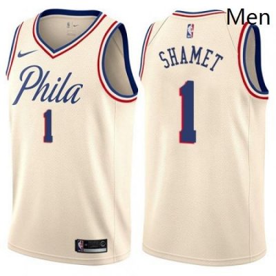 Mens Nike Philadelphia 76ers 1 Landry Shamet Swingman Cream NBA Jersey City Edition