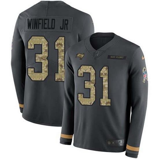 Nike Buccaneers 31 Antoine Winfield Jr  Anthracite Salute to Service Men Stitched NFL Limited Therma Long Sleeve Jersey