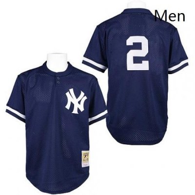 Mens Mitchell and Ness Practice New York Yankees 2 Derek Jeter Authentic Navy Blue Throwback MLB Jersey