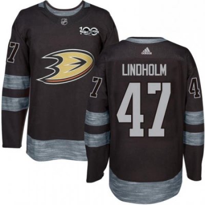 Mens Adidas Anaheim Ducks 47 Hampus Lindholm Premier Black 1917 2017 100th Anniversary NHL Jersey