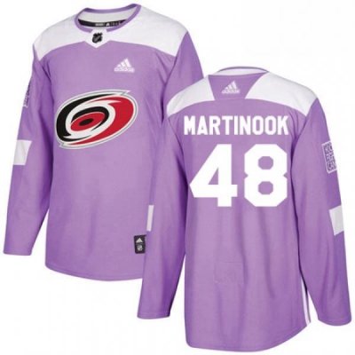 Mens Adidas Carolina Hurricanes 48 Jordan Martinook Authentic Purple Fights Cancer Practice NHL Jersey