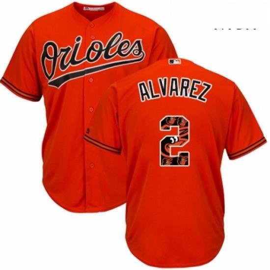 Mens Majestic Baltimore Orioles 2 Pedro Alvarez Authentic Orange Team Logo Fashion Cool Base MLB Jersey