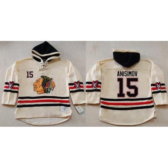 Men Chicago Blackhawks 15 Artem Anisimov Cream Heavyweight Pullover Hoodie Stitched NHL Jersey