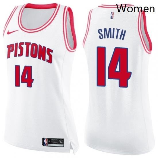 Womens Nike Detroit Pistons 14 Ish Smith Swingman WhitePink Fashion NBA Jersey