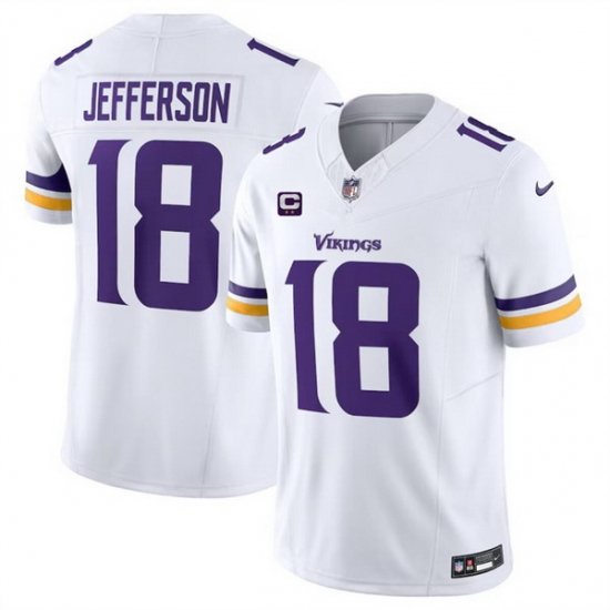 Men Minnesota Vikings 18 Justin Jefferson White 2024 F U S E  With 2 Star C Patch Vapor Limited Stitched Jersey