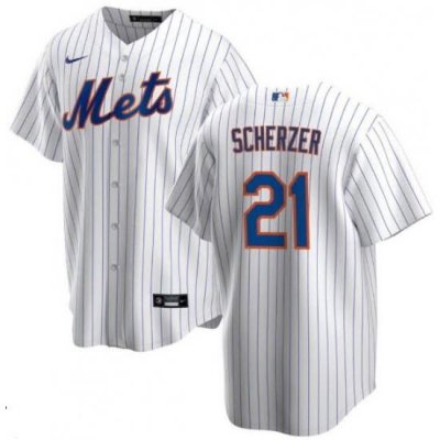 Men Nike NeW York Mets #21 Max Scherzer White Strips MLB Jersey