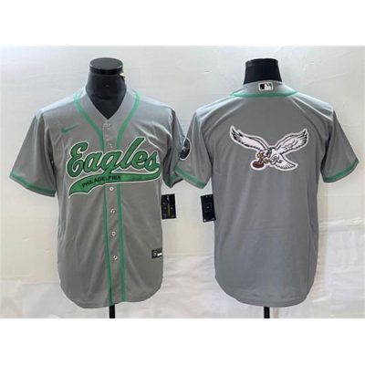 Men Philadelphia Eagles Gray Team Big Logo Cool Base Stitched Baseball Jersey