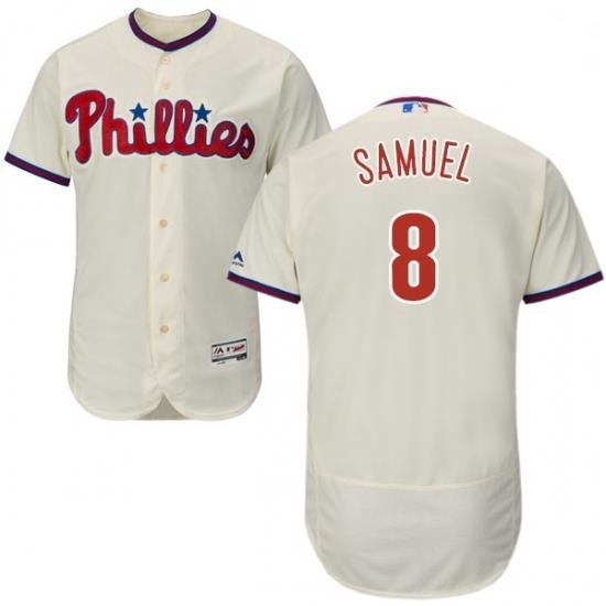 Mens Majestic Philadelphia Phillies 8 Juan Samuel Cream Alternate Flex Base Authentic Collection MLB Jersey