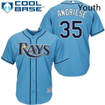 Youth Majestic Tampa Bay Rays 35 Matt Andriese Authentic Light Blue Alternate 2 Cool Base MLB Jersey