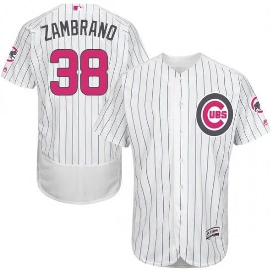 Mens Majestic Chicago Cubs 38 Carlos Zambrano Authentic White 2016 Mothers Day Fashion Flex Base MLB Jersey