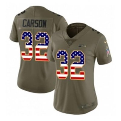 Womens Nike Seattle Seahawks 32 Chris Carson Limited OliveUSA Flag 2017 Salute to Service NFL Jersey