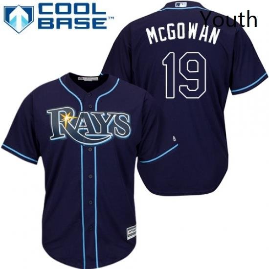 Youth Majestic Tampa Bay Rays 19 Dustin McGowan Authentic Navy Blue Alternate Cool Base MLB Jersey