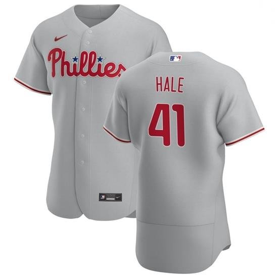 Philadelphia Phillies 41 David Hale Men Nike Gray Road 2020 Authentic Player MLB Jersey