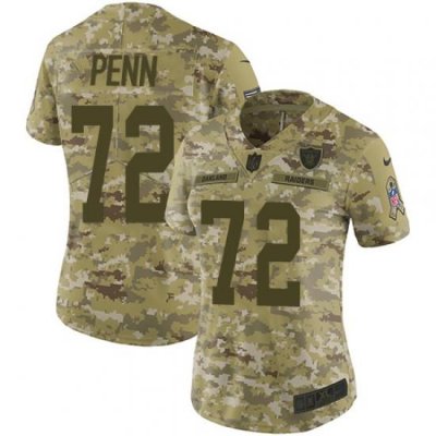 Nike Raiders #72 Donald Penn Camo Women Stitched NFL Limited 2018 Salute to Service Jersey