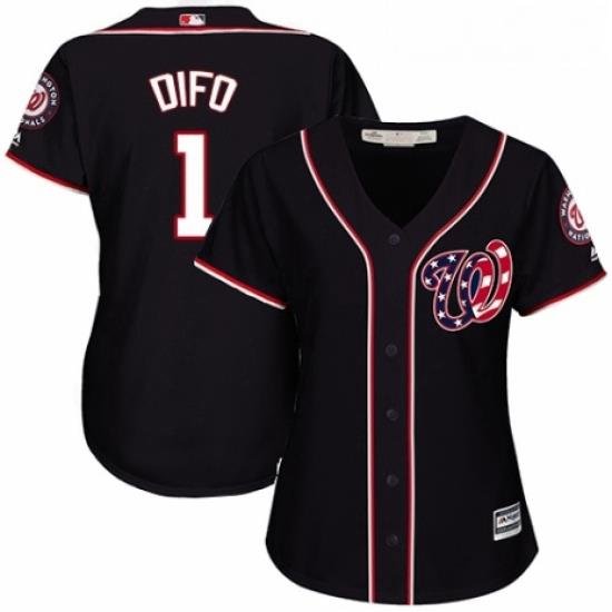 Womens Majestic Washington Nationals 1 Wilmer Difo Authentic Navy Blue Alternate 2 Cool Base MLB Jersey