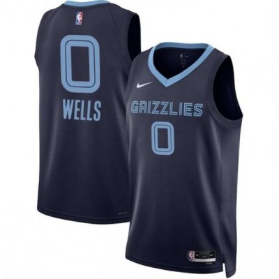 Men Memphis Grizzlies 0 Jaylen Wells Navy 2024 Draft Icon Edition Stitched Jersey