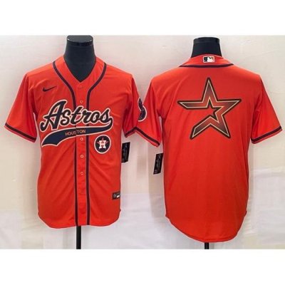 Men Houston Astros Orange Team Big Logo With Patch Cool Base Stitched Baseball Jersey 2