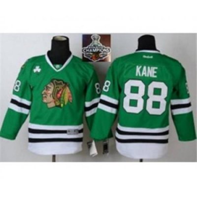 youth nhl jerseys chicago blackhawks #88 kane green[2015 Stanley cup champions]