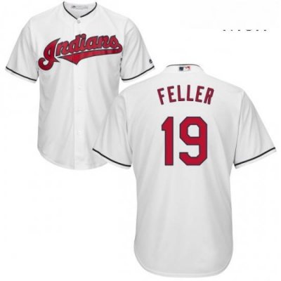 Mens Majestic Cleveland Indians 19 Bob Feller Replica White Home Cool Base MLB Jersey