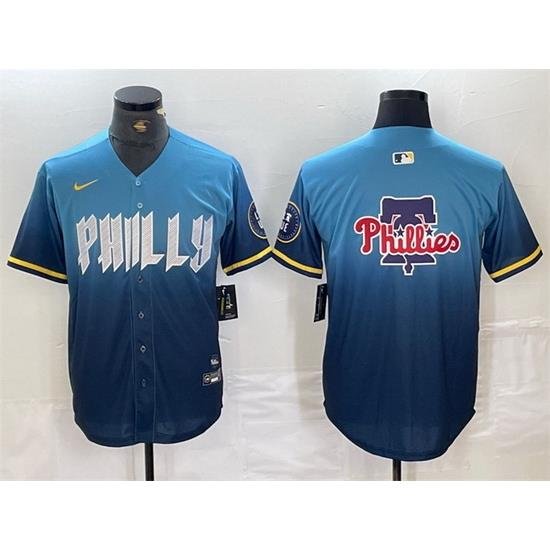 Men Philadelphia Phillies Blue Team Big Logo 2024 City Connect Limited Stitched Baseball Jersey