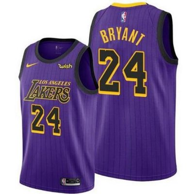 Men Lakers 24 Kobe Bryant Purple strips Nike City Edition Swingman Sponsor Logo Jersey