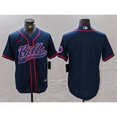 Men Buffalo Bills Blank Navy With Patch Cool Base Stitched Baseball Jersey