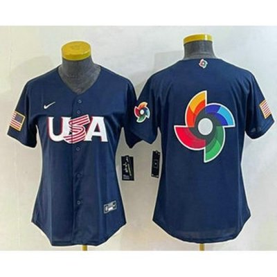 Women's USA Baseball 2023 Navy Big Logo With Patch World Classic Stitched Jerseys