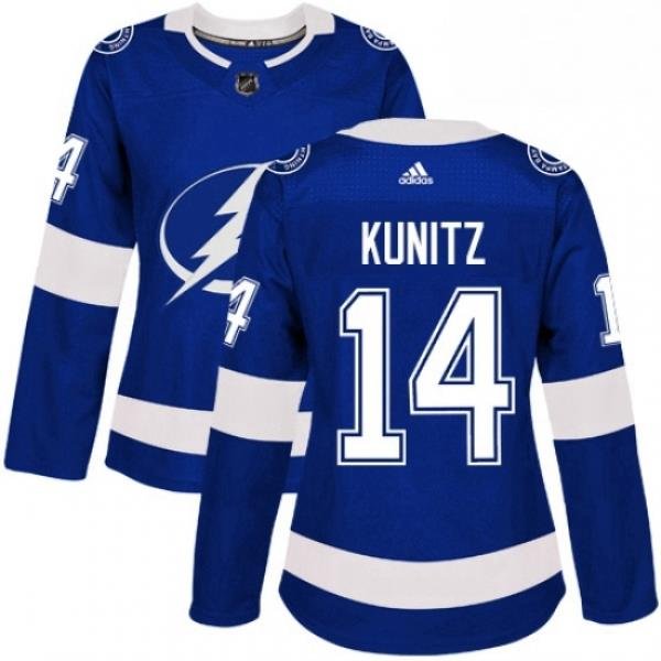 Womens Adidas Tampa Bay Lightning 14 Chris Kunitz Authentic Royal Blue Home NHL Jersey