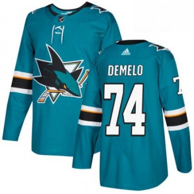 Mens Adidas San Jose Sharks 74 Dylan DeMelo Authentic Teal Green Home NHL Jersey