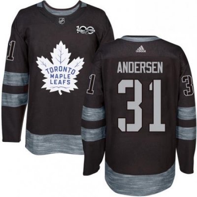 Mens Adidas Toronto Maple Leafs 31 Frederik Andersen Authentic Black 1917 2017 100th Anniversary NHL Jersey