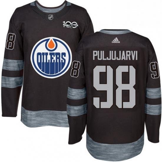 Mens Adidas Edmonton Oilers 98 Jesse Puljujarvi Authentic Black 1917 2017 100th Anniversary NHL Jersey