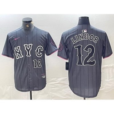 Men NeW York Mets 12 Francisco Lindor Graphite 2024 City Connect Limited Stitched Baseball Jersey 2