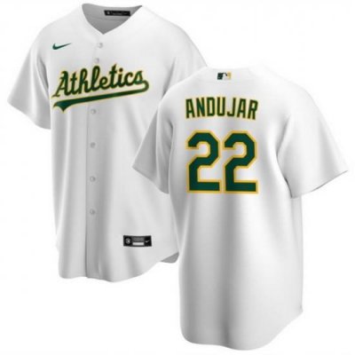 Men Oakland Athletics 22 Miguel Andujar White Cool Base Stitched Jersey