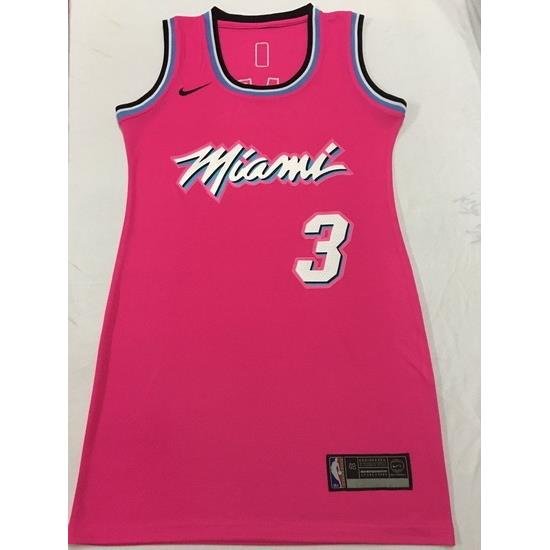 Women Miami Heat 3 Dwyane Wade Dress Stitched Jersey Pink