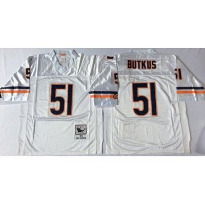 Men Chicago Bears 51 Dick Butkus White M&N Road Throwback Jersey