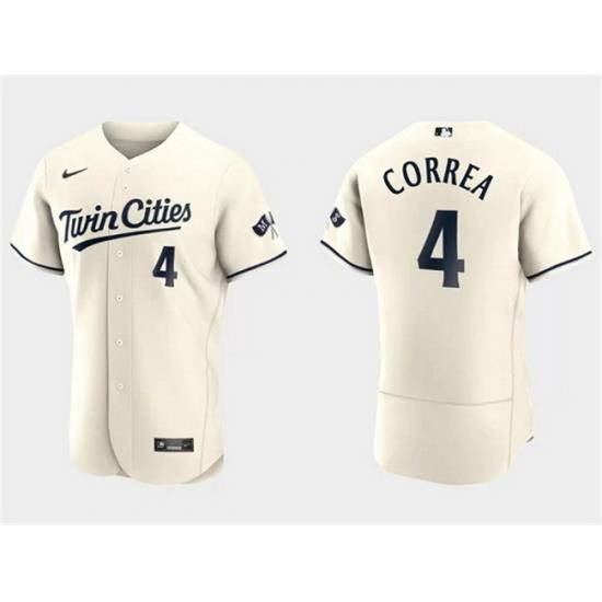 Men Minnesota TWins 4 Carlos Correa Cream Flex Base Stitched Baseball Jersey