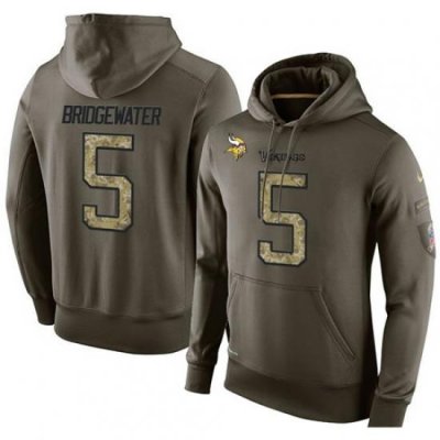 NFL Nike Minnesota Vikings 5 Teddy Bridgewater Green Salute To Service Mens Pullover Hoodie