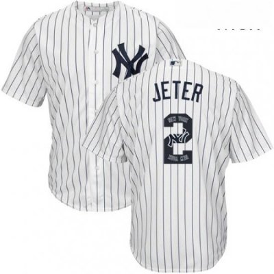 Mens Majestic New York Yankees 2 Derek Jeter Authentic White Team Logo Fashion MLB Jersey