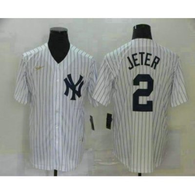 Men's NeW York Yankees #2 Derek Jeter White ThroWback Stitched MLB Cool Base Nike Jersey