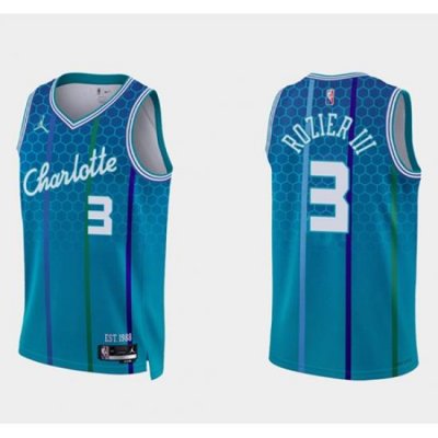 Men Charlotte Hornets 3 Terry Rozier III 2021 22 Blue 75th Anniversary City Edition Stitched Basketball Jersey