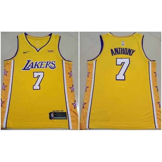 Men Los Angeles Lakers 7 Carmelo Anthony Yellow Stitched Basketball Jersey