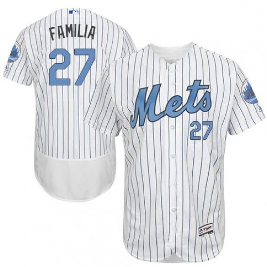 Mens Majestic New York Mets 27 Jeurys Familia Authentic White 2016 Fathers Day Fashion Flex Base MLB Jersey