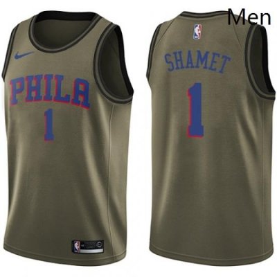 Mens Nike Philadelphia 76ers 1 Landry Shamet Swingman Green Salute to Service NBA Jersey